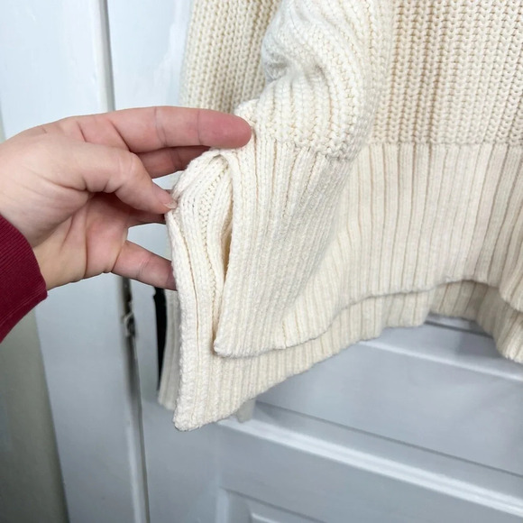 Madewell Women's Ivory Turtleneck Sweater Size L Long Sleeve Boxy Knit Cropped - Picture 6 of 12